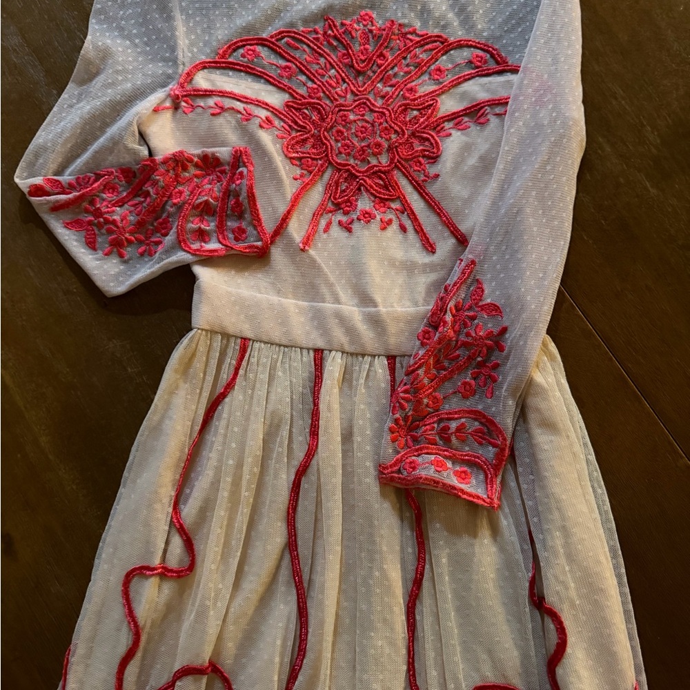 Romantic Nude Alice by Temperly Dress with Red Embroidery - Picture 6 of 11